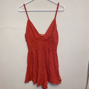 Forever 21 summer romper, salmon pink tones.